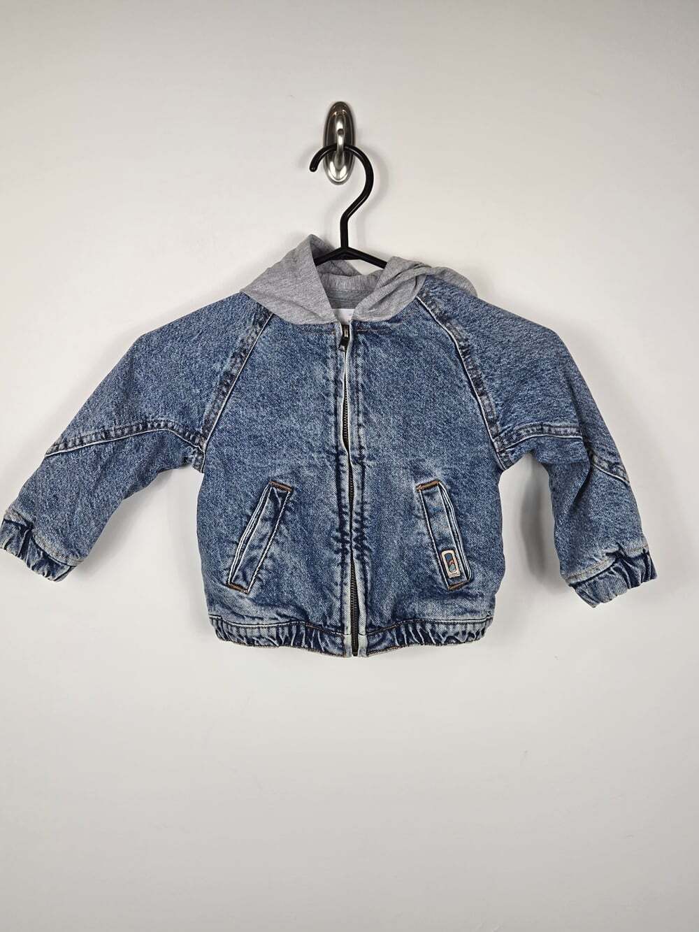 Zara Baby Denim Bomber Jacket 18-24M Blue Hooded Y2K Kids Streetwear - Picture 2 of 8